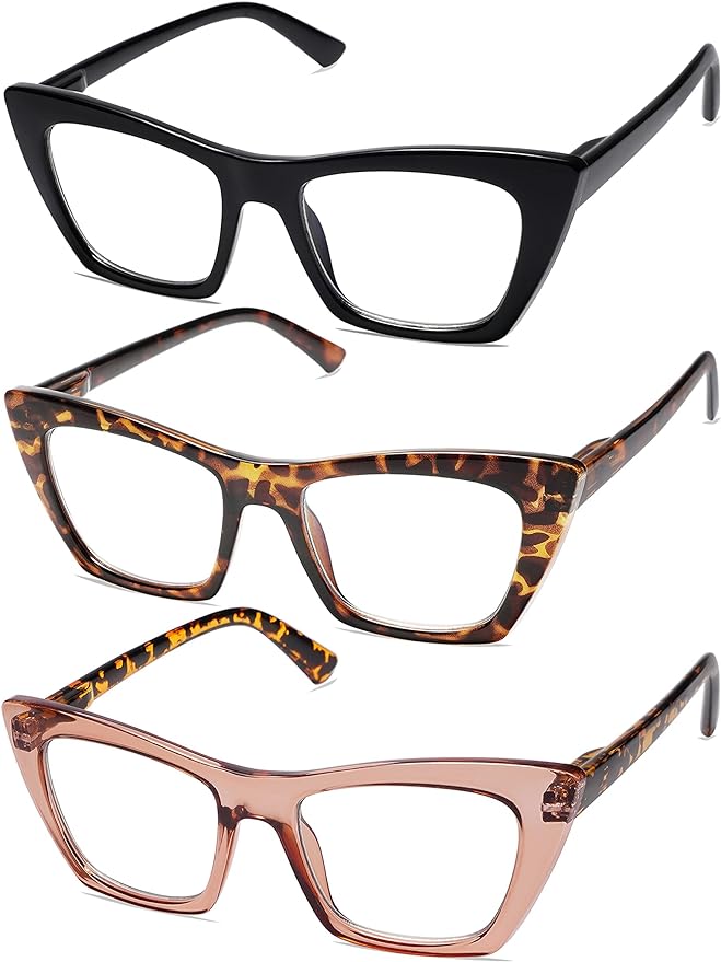 AMOMOMA Oversized Reading Glasses for Women,Trendy Cat eye Blue Light Computer Reader AM6028