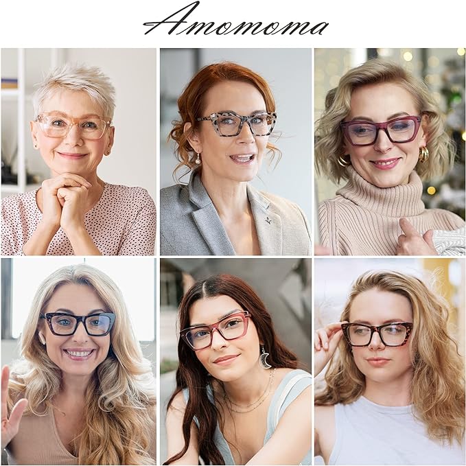 AMOMOMA Oversized Reading Glasses for Women,Trendy Cat eye Blue Light Computer Reader AM6028