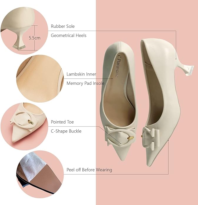 C.Paravano Womens Pumps I Low Heel for Women I Womens Designer Pumps I Kitten Heels for Women I Womens Short Heels I Leather Pumps for Women