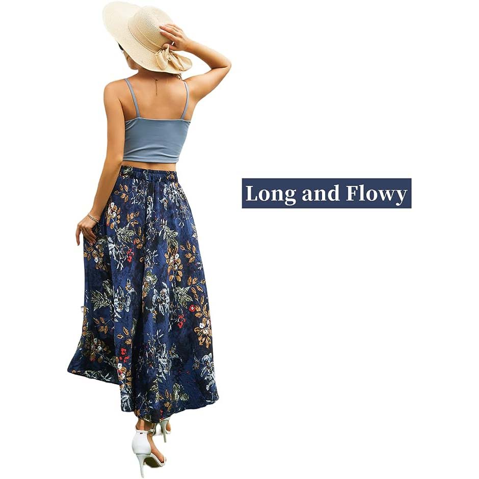Abaadlw Maxi Skirts for Women with Pocket A Line Long Midi Casual Skirt for Beach Party Holiday