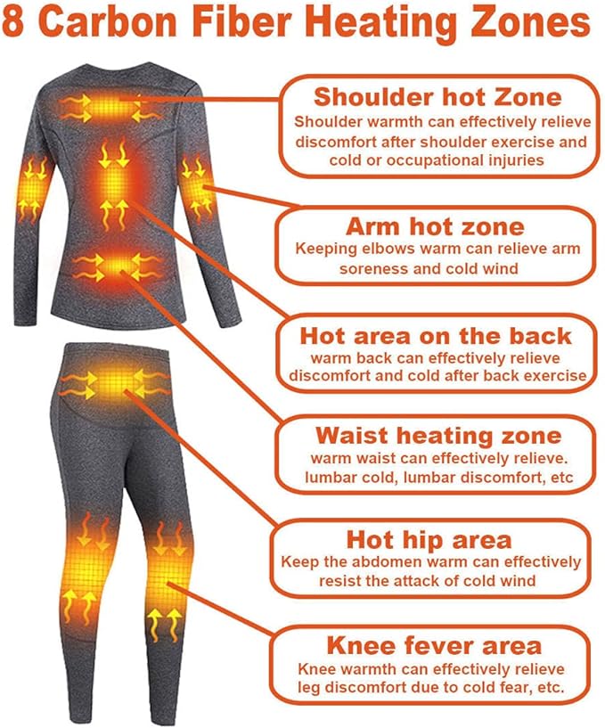 Windpost Women s Heated Thermal Underwear set, USB Women s Electric Thermal Long Underwear set, Snow Leggings for Women