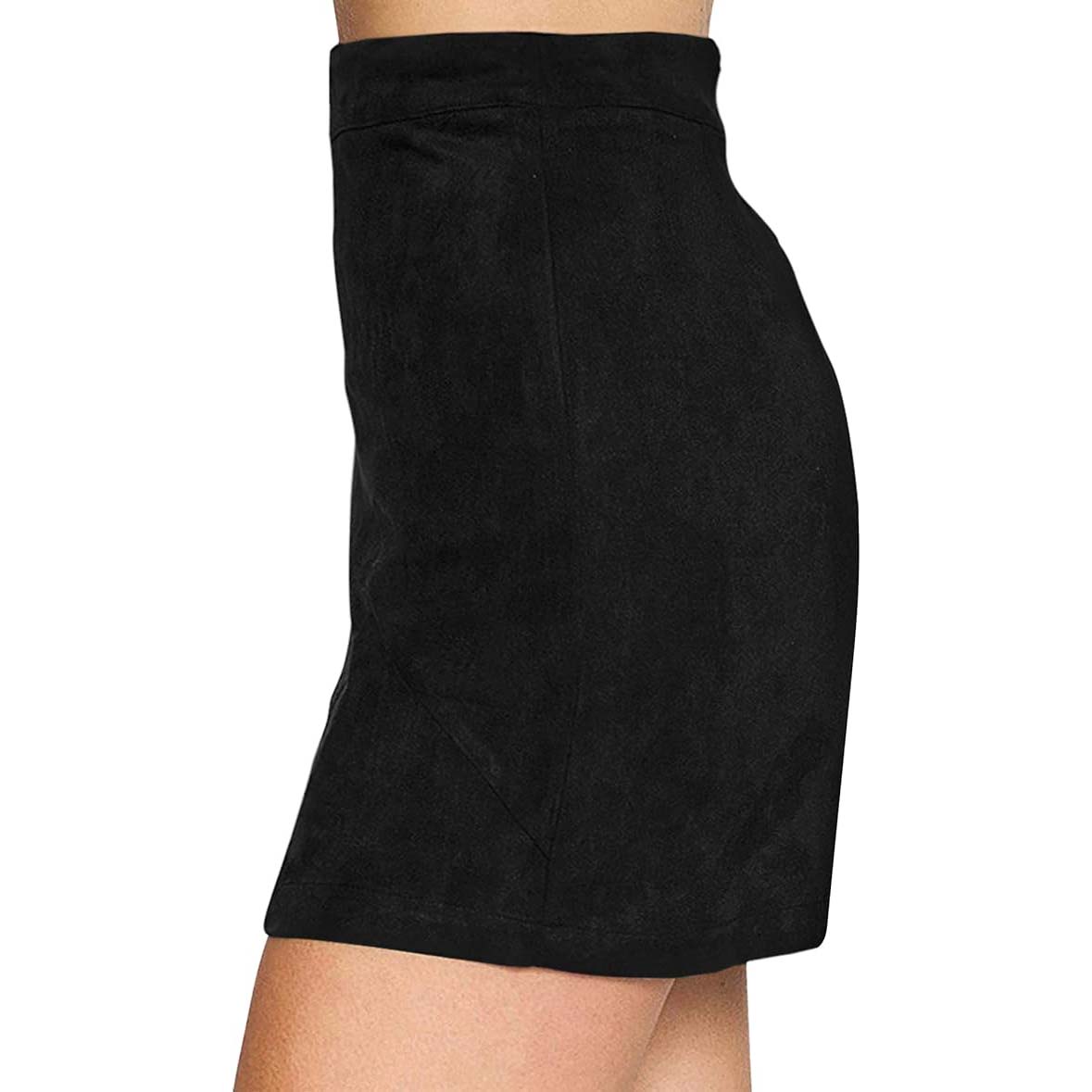 MANGOPOP Women Basic Faux Suede High Waist A-line Mini Pencil Bodycon Skirt
