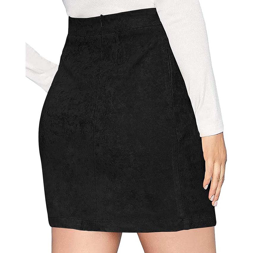 MANGOPOP Women Basic Faux Suede High Waist A-line Mini Pencil Bodycon Skirt