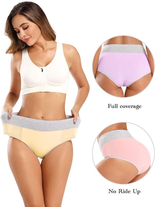 POKARLA Womens Cotton Underwear High Waist Full Coverage Briefs Soft Breathable Postpartum Panties Stretch Underpants