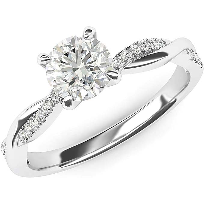 THELANDA Solid 14k White Gold 4-Prong Petite Twisted Vine Simulated 1.0 CT Diamond Engagement Ring Promise Bridal Ring