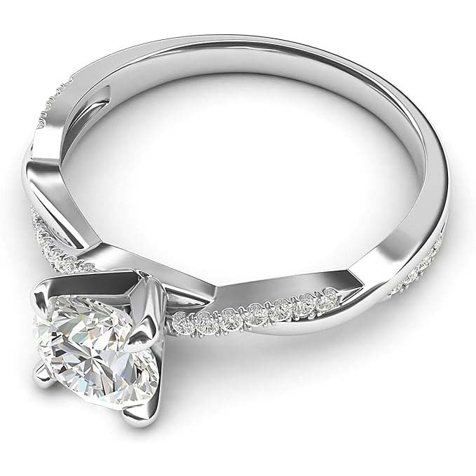THELANDA Solid 14k White Gold 4-Prong Petite Twisted Vine Simulated 1.0 CT Diamond Engagement Ring Promise Bridal Ring