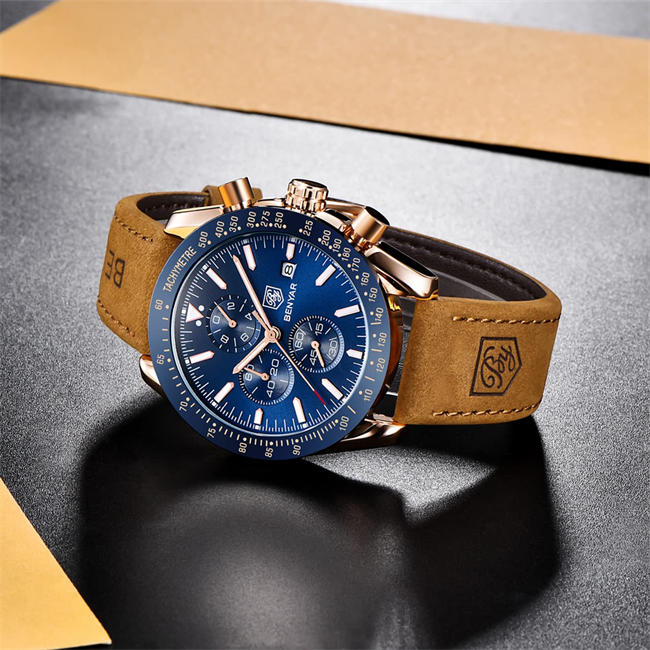 Classic Fashion Elegant Chronograph Watch Casual Sport Leather Band Mens Watches 5140L