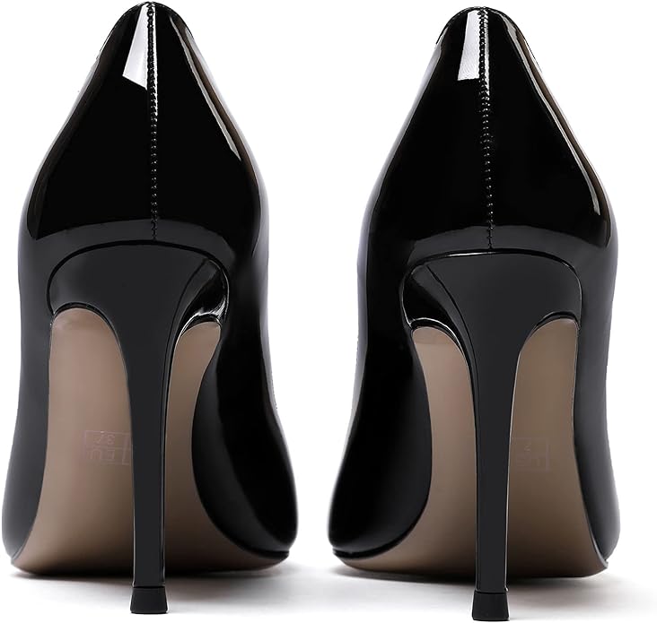 WAYDERNS Women Patent Leather Slip On Pointed Toe Solid Stiletto High Heel Pumps Shoes 3.5 Inch