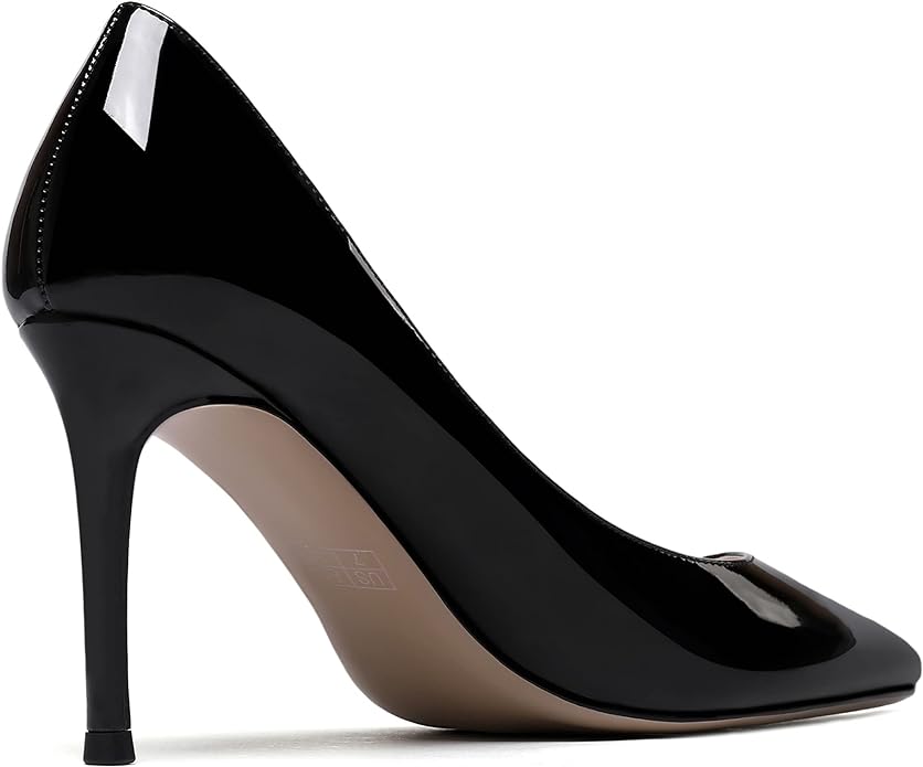 WAYDERNS Women Patent Leather Slip On Pointed Toe Solid Stiletto High Heel Pumps Shoes 3.5 Inch