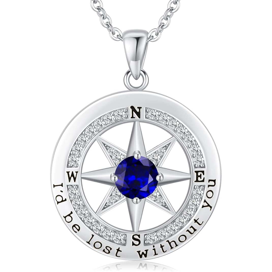 S925 Necklace Gift for Wife, Compass Jewelry Women Wedding Anniversary