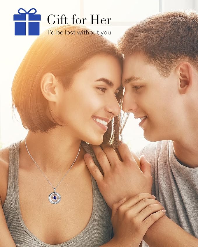 S925 Necklace Gift for Wife, Compass Jewelry Women Wedding Anniversary