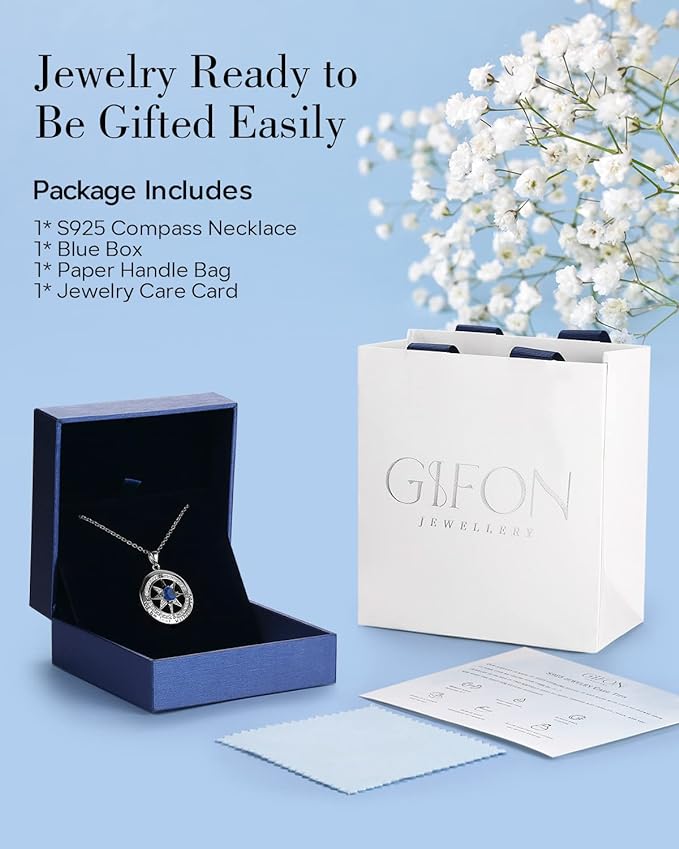 S925 Necklace Gift for Wife, Compass Jewelry Women Wedding Anniversary