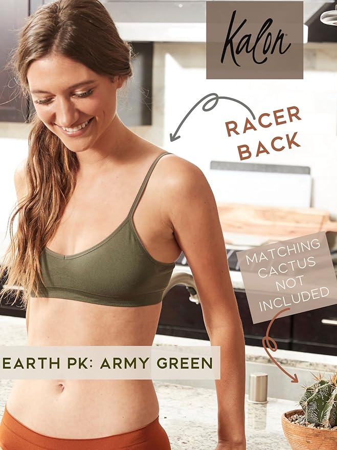 Kalon Women’s 4 Pack Racerback Sports Bralette Seamless Wireless Comfort Bra