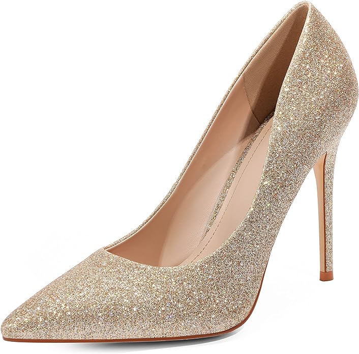 Modatope Women Pumps Heels Sparkly Wedding Shoes Dress Heels Closed Toe Heels Work Pumps Shoes