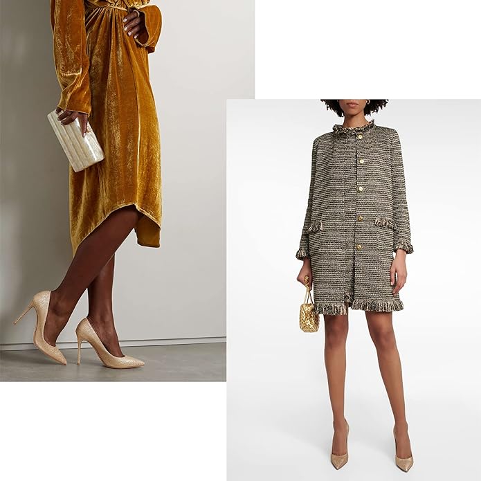 Modatope Women Pumps Heels Sparkly Wedding Shoes Dress Heels Closed Toe Heels Work Pumps Shoes