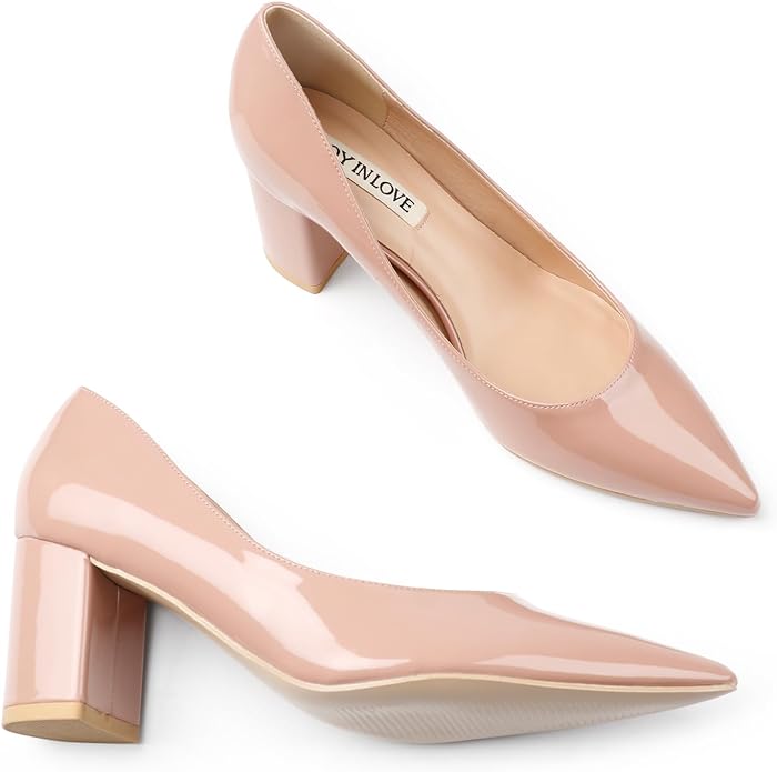 JOY IN LOVE Pumps for Women Chunky Heels Comfortable Middle Block Heel Work Dress Pumps