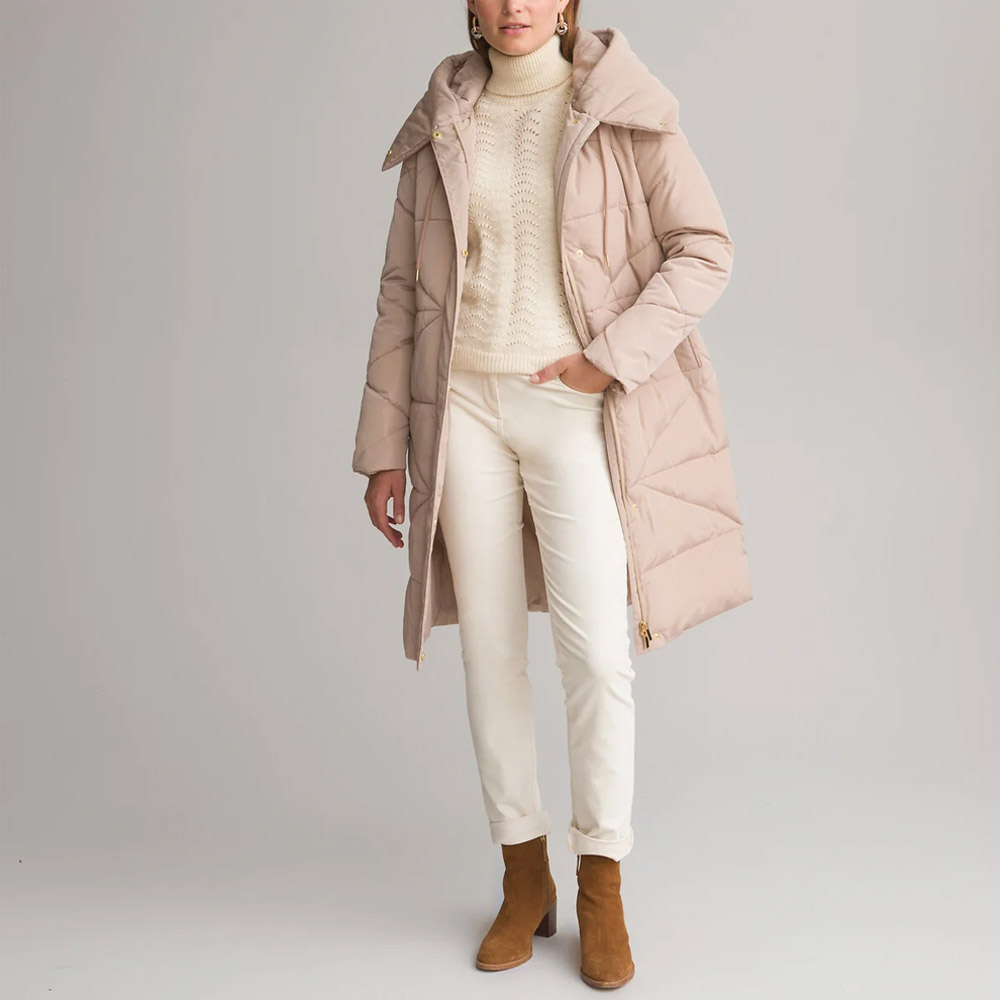 Mid-Length Padded Jacket with Integral Hood