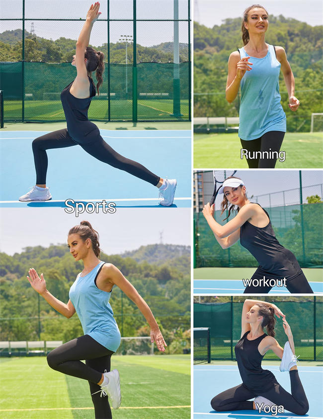 Womens Workout Tank Tops Crossback Sleeveless Shirts Long Yoga Tank Gym Exercise Tops Running Sports Quick Dry Top