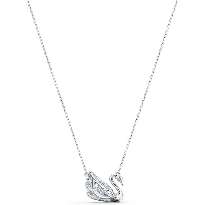 SWAROVSKI Dancing Swan Necklace Jewelry Collection, Rhodium Finish, Blue Crystals, Clear Crystals