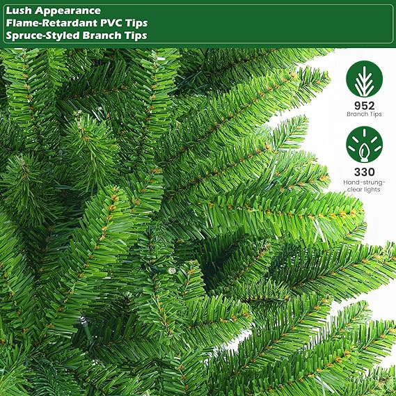 SHareconn s 6-foot pre-lit Premium faux hinged Christmas tree with 330 warm white and multicolor lights